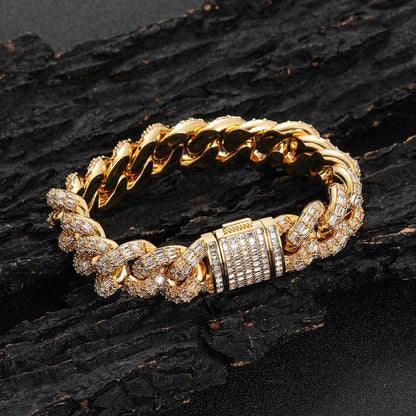 15 mm Mixed-Cut Iced Cuban Hip Hop Bracelet with Cubic Zirconia on a Copper Base - CHA172