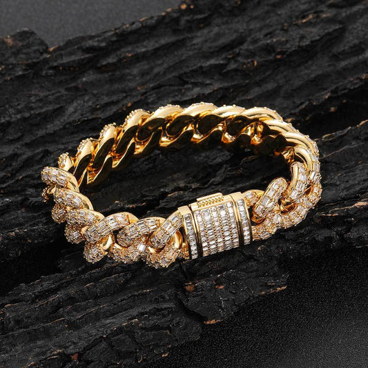 15 mm Mixed-Cut Iced Cuban Hip Hop Bracelet with Cubic Zirconia on a Copper Base - CHA172 product image