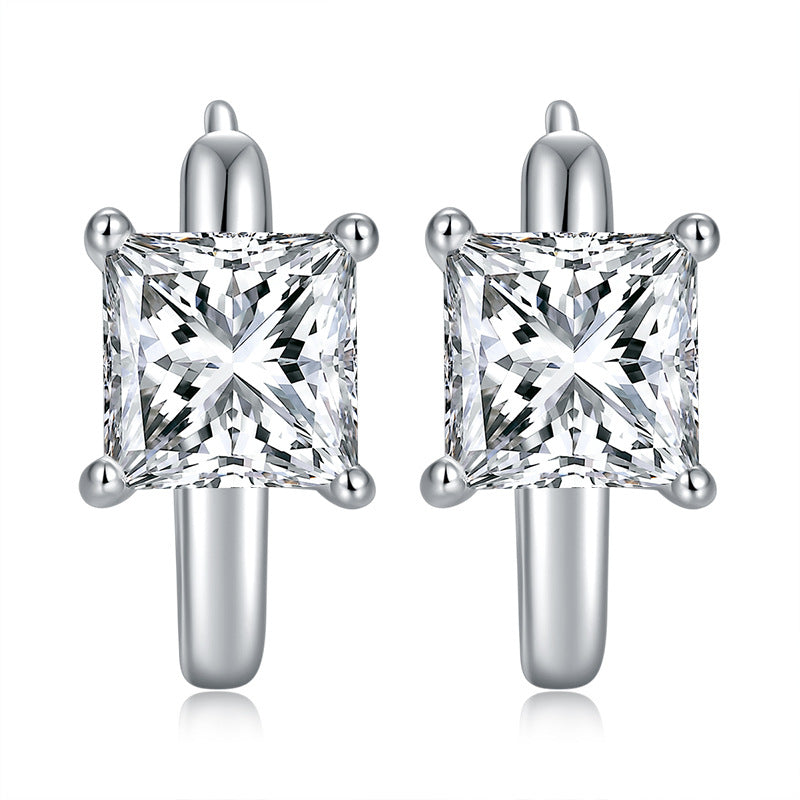 Princess Cut Moissanite Stud Earrings, 5.5mm, S925 Silver, 18K Gold Plated, Four-Prong product image