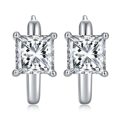Princess Cut Moissanite Stud Earrings, 5.5mm, S925 Silver, 18K Gold Plated, Four-Prong