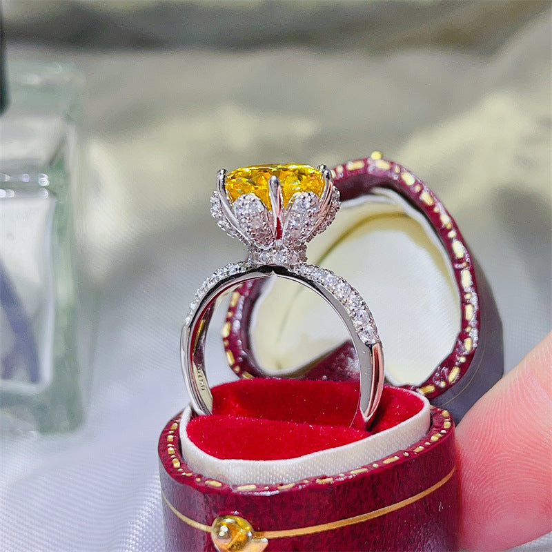 Oval Cut Yellow Moissanite Ring for Women, Pavé Band Engagement Ring, 1 Carat 2 Carat 3 Carat 5 Carat Statement Ring product image