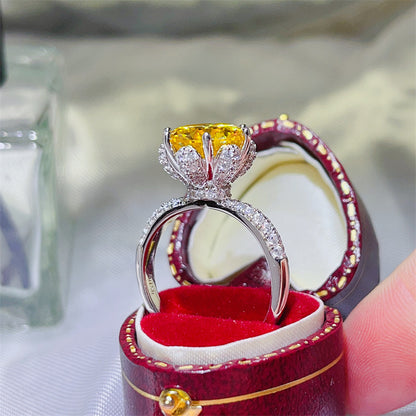 Oval Cut Yellow Moissanite Ring for Women, Pavé Band Engagement Ring, 1 Carat 2 Carat 3 Carat 5 Carat Statement Ring