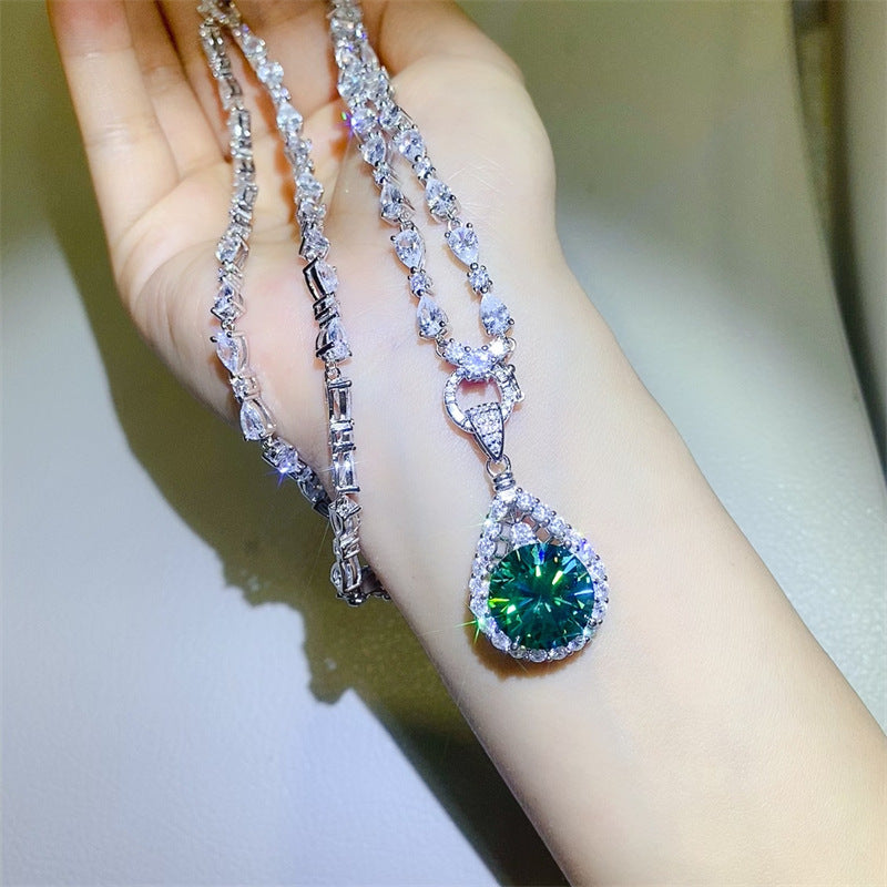 Green Moissanite Necklace Teardrop Pendant Chain for Women 5 Carat or 10 Carat product image