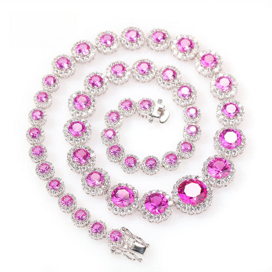 Unisex Round Cubic Zirconia Statement Necklace Pendant Chain in Gold or Silver Tone