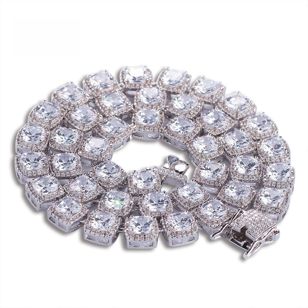 Iced Out Cubic Zirconia Chain Necklace Bracelet Set for Women & Men, Silver Plated or Gold Plated Statement Hip Hop Jewelry