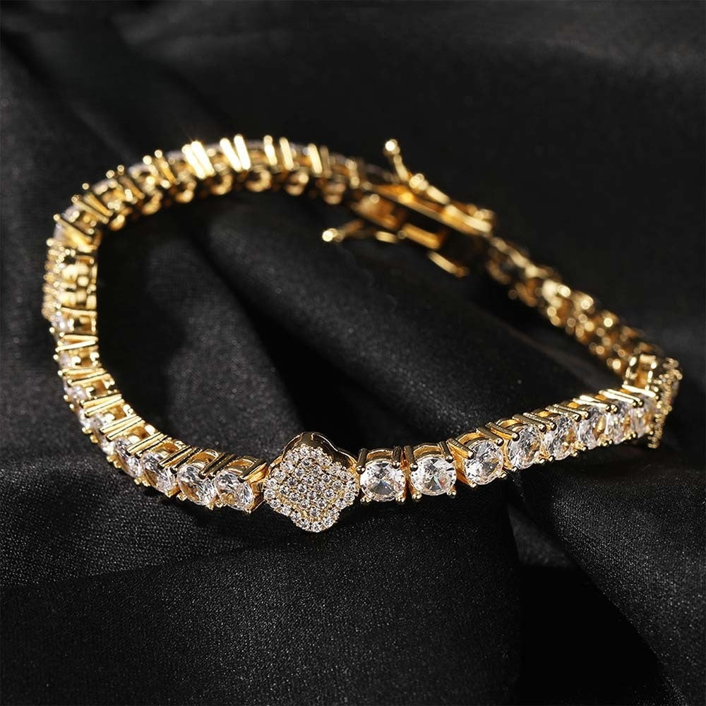 Hip Hop Cubic Zirconia Bracelet and Necklace Set for Women & Men, Gold Plated or Silver Plated Round Link Chain Jewelry