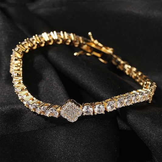 Hip Hop Cubic Zirconia Bracelet and Necklace Set for Women & Men, Gold Plated or Silver Plated Round Link Chain Jewelry