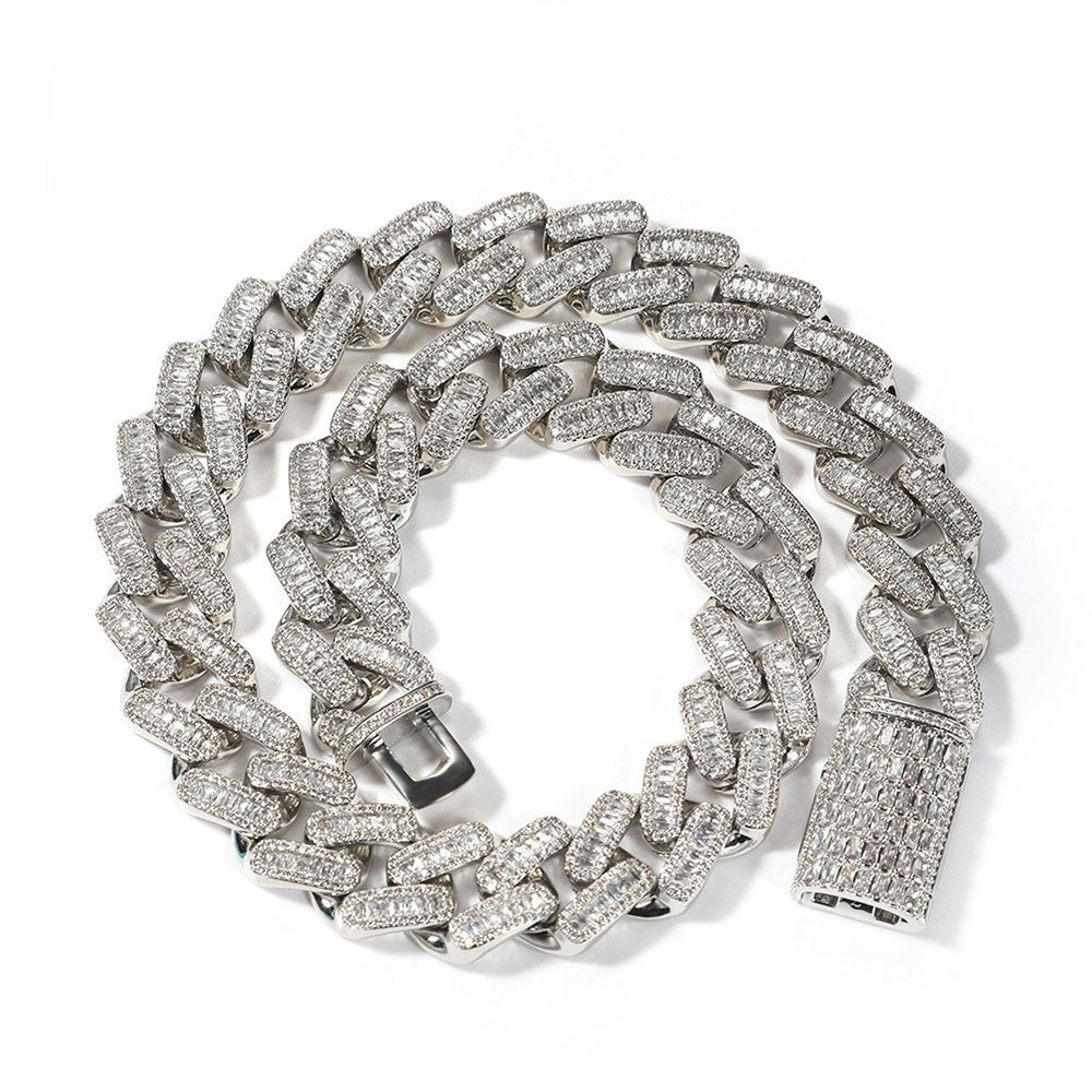 Iced Out Cuban Link Chain Necklace Bracelet Set with Cubic Zirconia Pendant for Women and Men