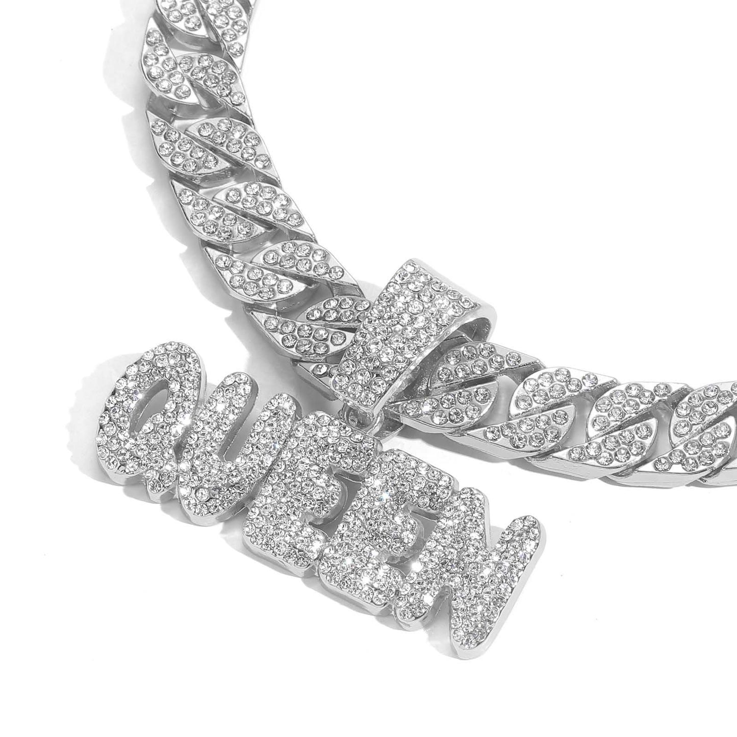 Hip Hop Letter Cuban Link Alloy Pendant Necklace for Men and Women