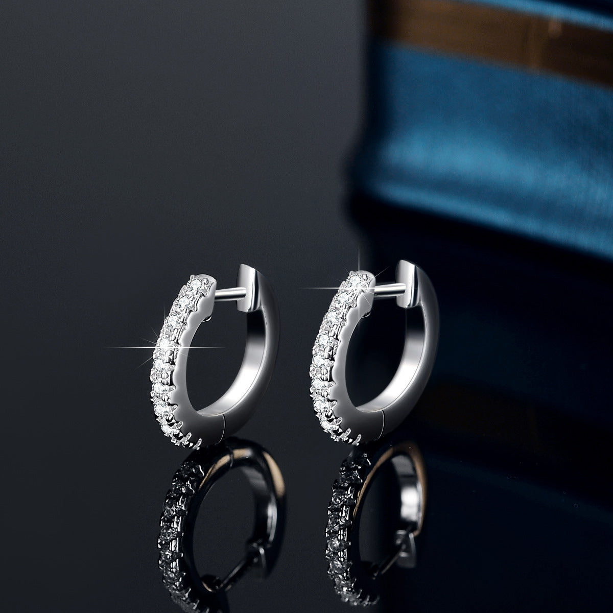 Unisex Silver Tone Round Hoop Earrings with Moissanite Accent Stones product image