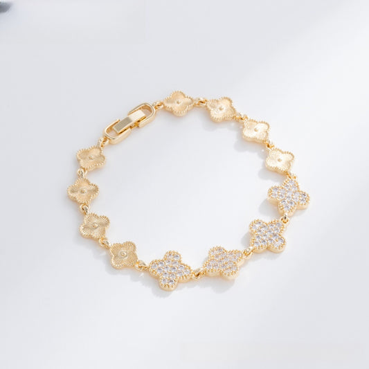 Elegant Four Leaf Clover Gold Plated Bracelet with Crystal Charm for Women & Men