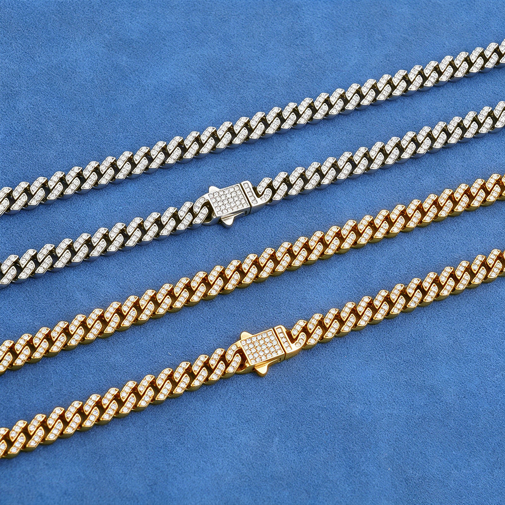 6 mm Iced Cuban Hip Hop Necklace or Bracelet with Cubic Zirconia on a Stainless steel Base - CHA489 product image