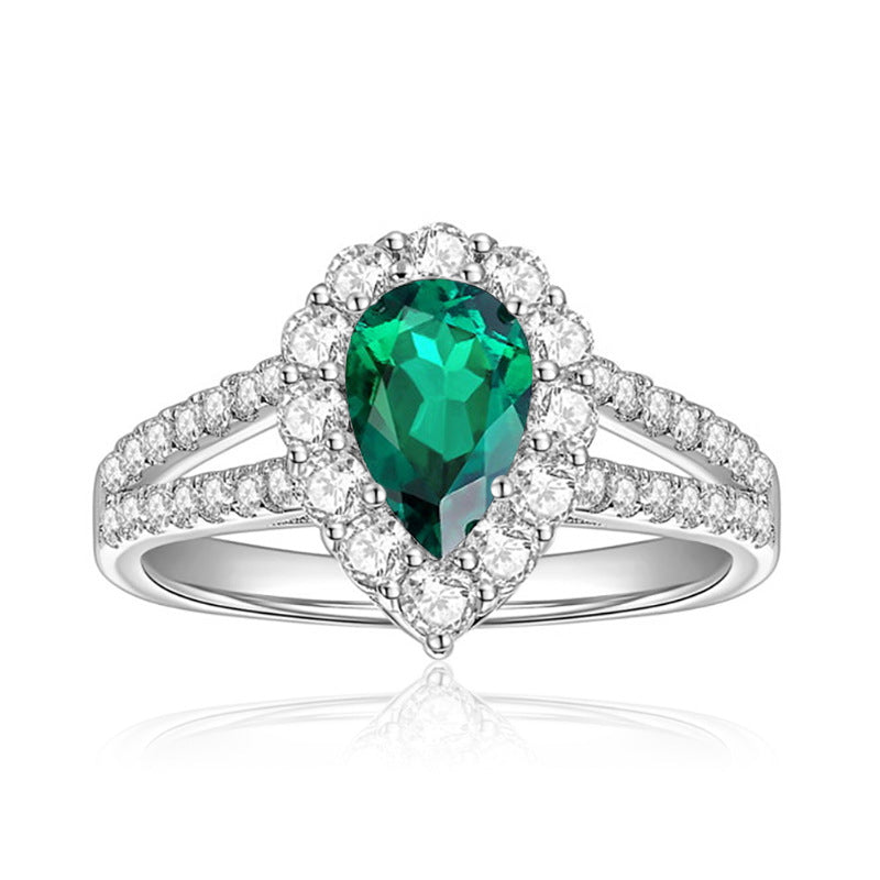 Pear-Shaped Green Halo Ring, Split Shank Engagement Ring for Women product image
