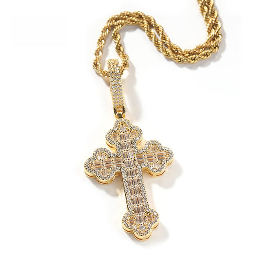 Iced Out Cross Pendant Necklace for Women and Men - Gold Plated or Silver Plated Statement Chain Necklace with Cubic Zirconia