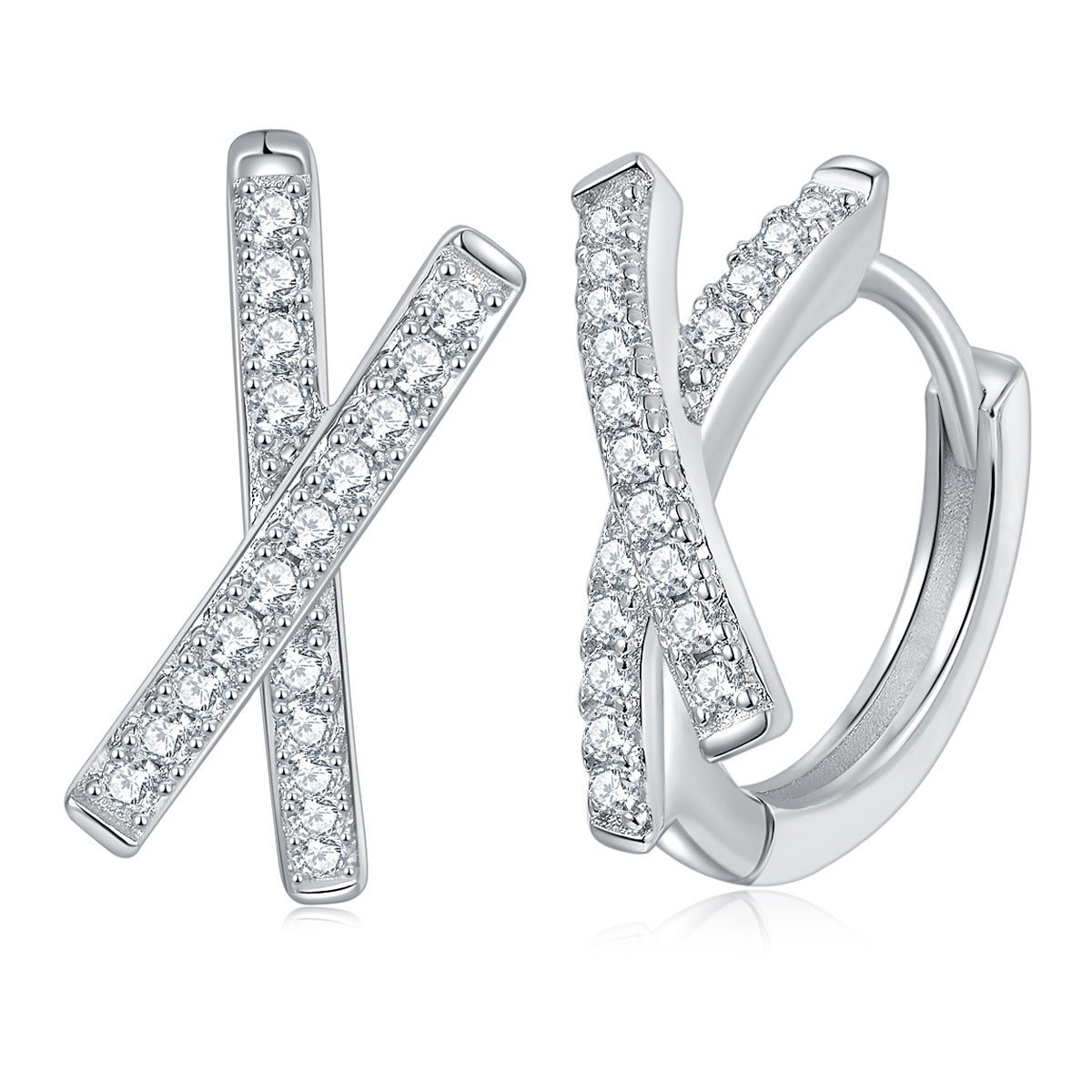 925 Silver Moissanite X Hoop Earrings, Cross Over Huggie Style product image