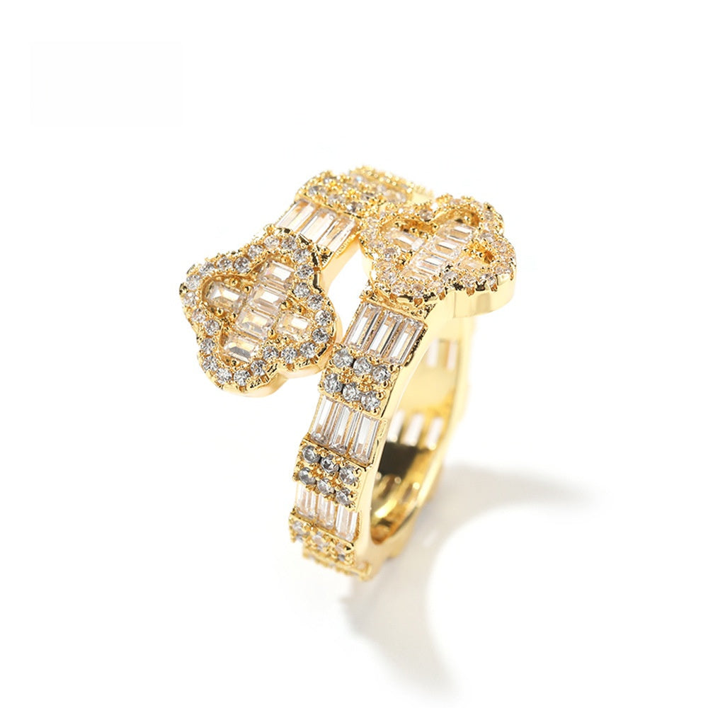 Cubic Zirconia Four-Leaf Clover Ring for Women & Men - Gold, Silver, Rose Gold Minimalist Statement Ring product image