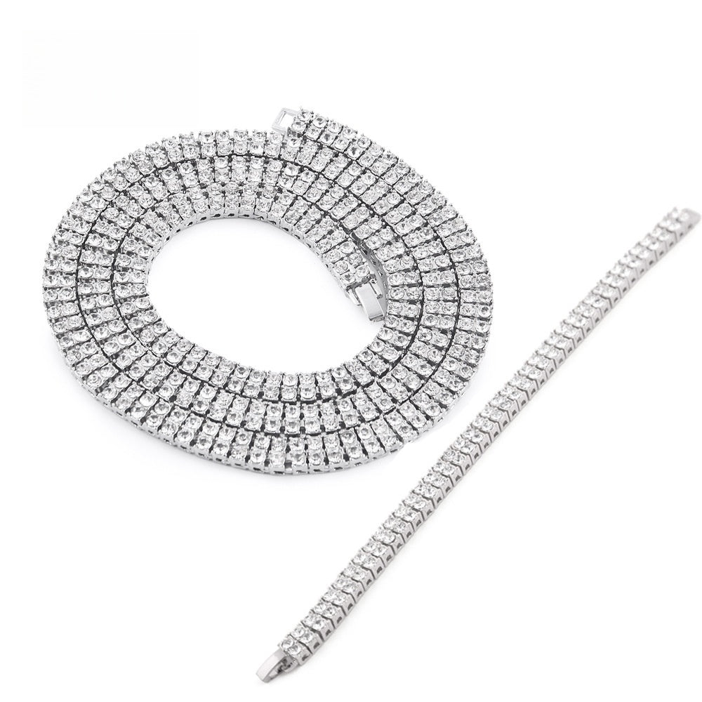Men’s Iced Out Bracelet and Necklace Set – 2 Row Cubic Zirconia Chain Set in Gold, Silver or Black