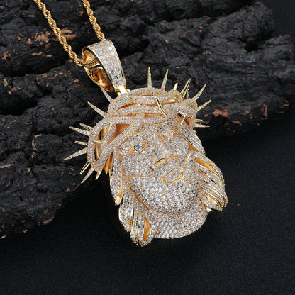 Hip Hop Cartoon Portrait Pendant Necklace, Flooded Cubic Zirconia Rope Chain