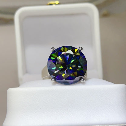 Colorful Round Moissanite Ring for Women, Solitaire Engagement Style Ring, 5ct 10ct 20ct