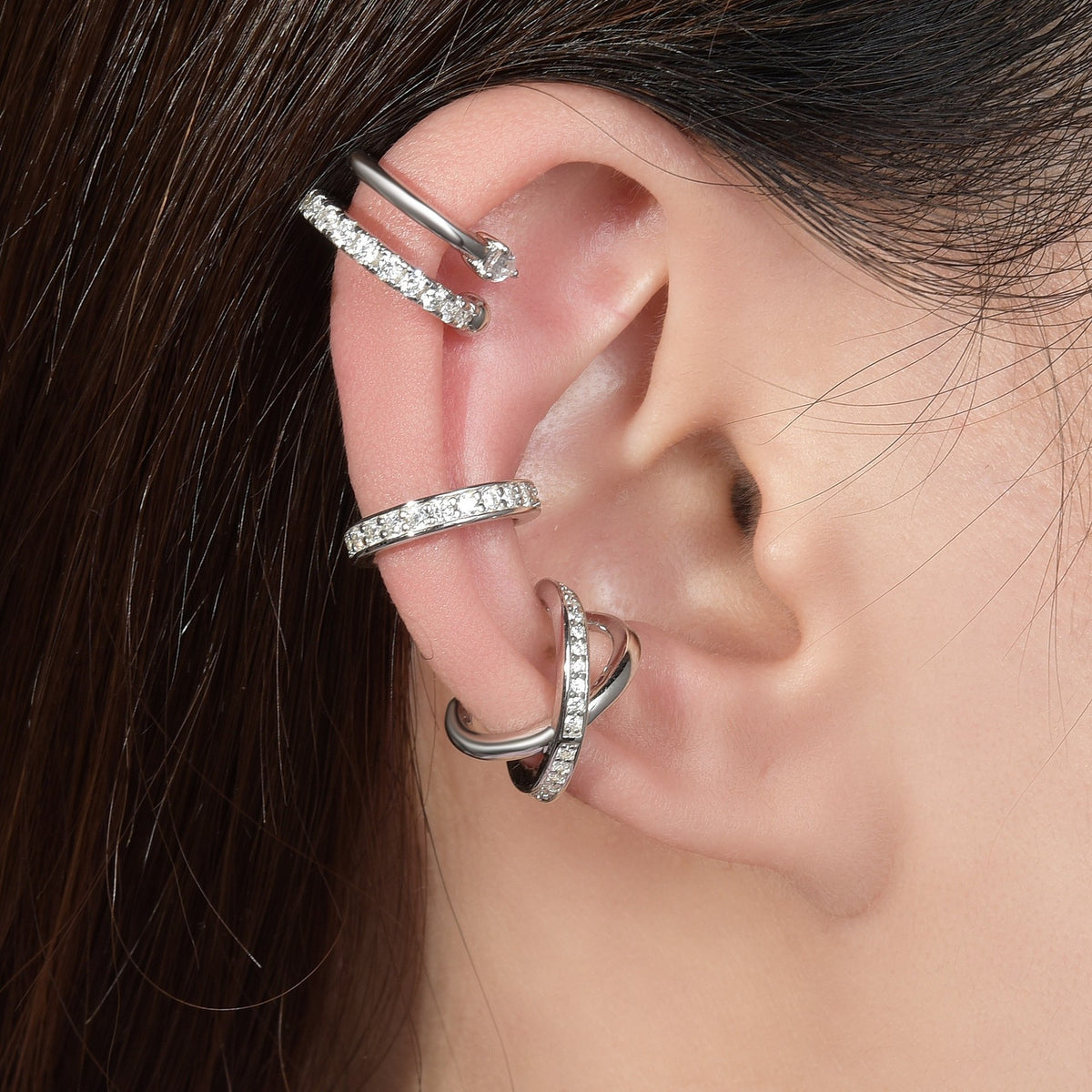 Non-Piercing Ear Cuff Set, 18K Gold Plated Ear Clip Earrings, Layered Cartilage Cuff with Sparkling Stones product image