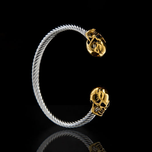 Unisex Vintage Skull Cuff Bracelet in Stainless Steel – Statement Bangle with Cubic Zirconia Accent
