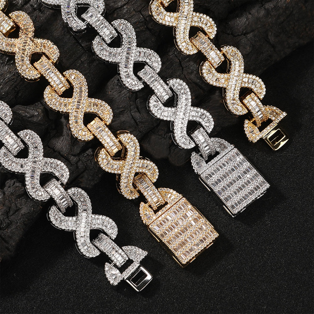Iced Out Cuban Link Chain Necklace Bracelet Set for Men, Gold Plated or Silver Plated Hip Hop Pendant Chain