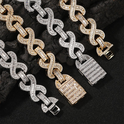 Iced Out Cuban Link Chain Necklace Bracelet Set for Men, Gold Plated or Silver Plated Hip Hop Pendant Chain