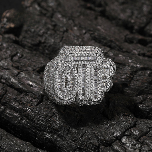 Men’s Iced Out Letter Ring with Cubic Zirconia – Hip Hop Statement Silver & Two-Tone Ring