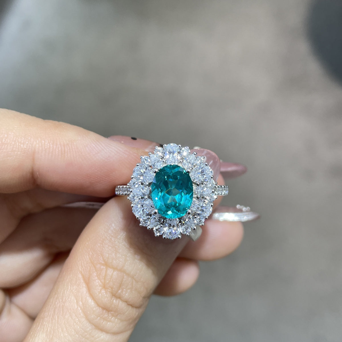 Paraiba-Style Teal Oval Halo Ring for Women, Promise Ring, Engagement Ring product image