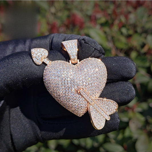 Iced Out Cupid Heart Pendant Necklace for Women and Men