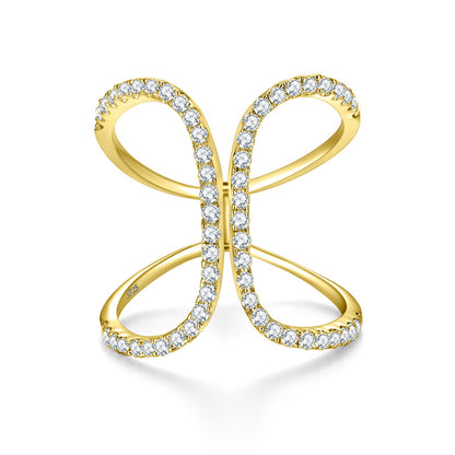VVS Moissanite Butterfly Ring, 18K Gold Plated Open Pavé Ring for Women