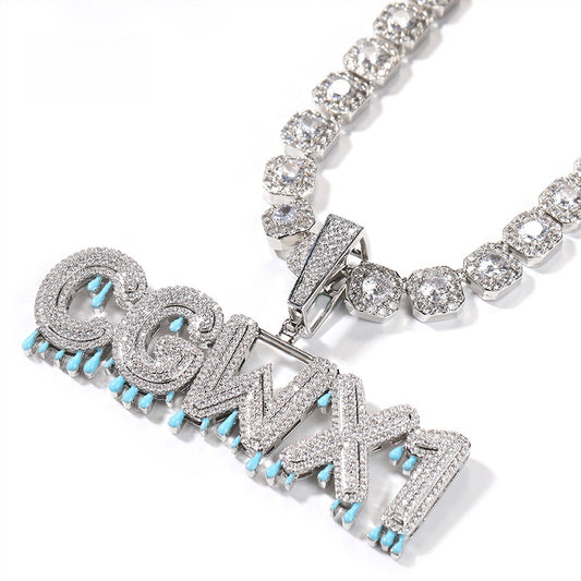 Personalized Iced Out Letter Necklace for Women - Custom English Name Pendant with Cubic Zirconia, Gold or Silver Color 24 Inch Twist Chain
