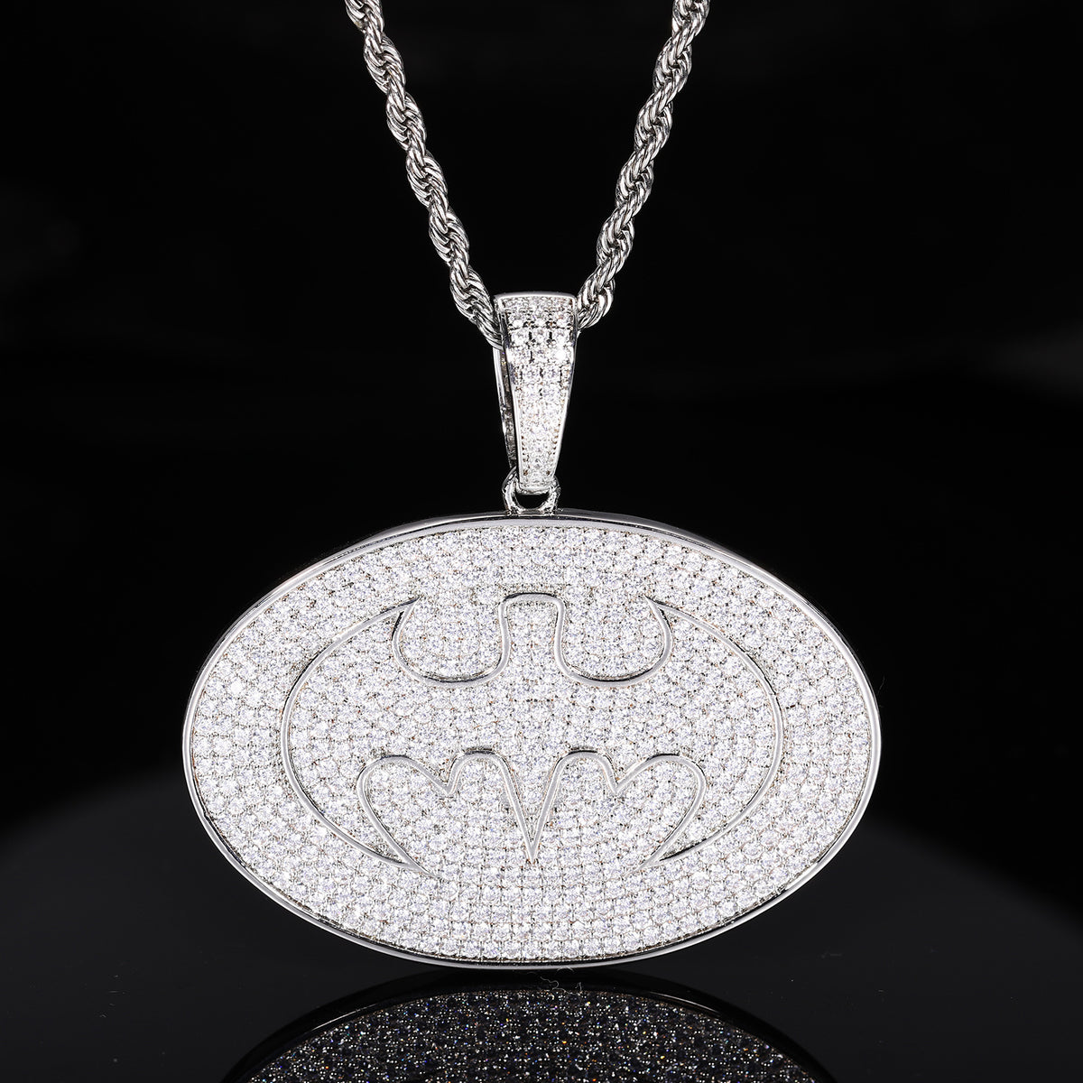 Iced Out Oval Superhero Pendant Necklace for Men Women, Copper Cubic Zirconia Hip Hop Rope Chain product image