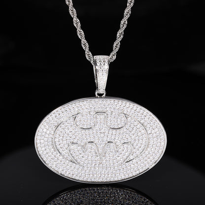 Iced Out Oval Superhero Pendant Necklace for Men Women, Copper Cubic Zirconia Hip Hop Rope Chain