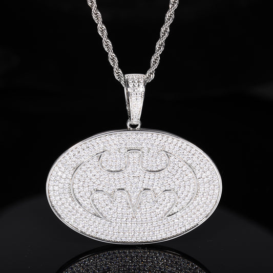 Iced Out Oval Superhero Pendant Necklace for Men Women, Copper Cubic Zirconia Hip Hop Rope Chain product image