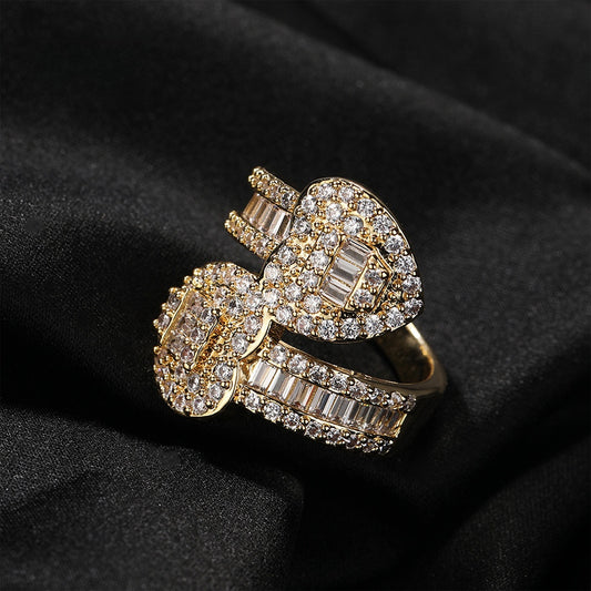Men’s Heart Shape Crystal Ring – Gold Plated & Silver Plated Statement Band, European American Style