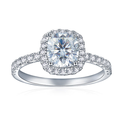 Cushion Cut Moissanite Halo Ring for Women, Pav�� Band Engagement Ring