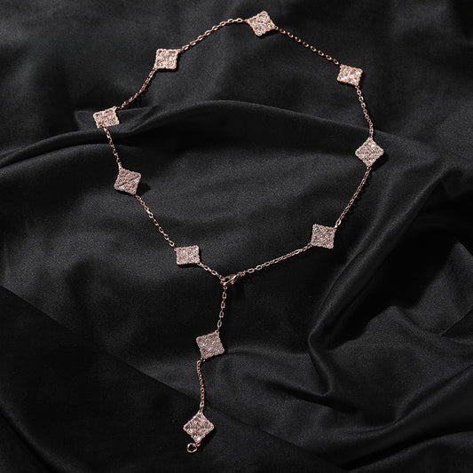2026 Women’s Zircon Clover Adjustable Necklace in Gold, Silver & Rose Gold