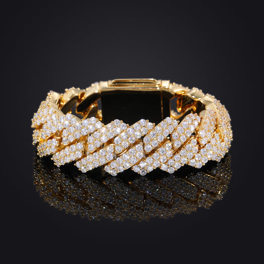20mm Double-Row Zircon Cuban Link Bracelet, Copper Plated Unisex Hip Hop Bracelet product image