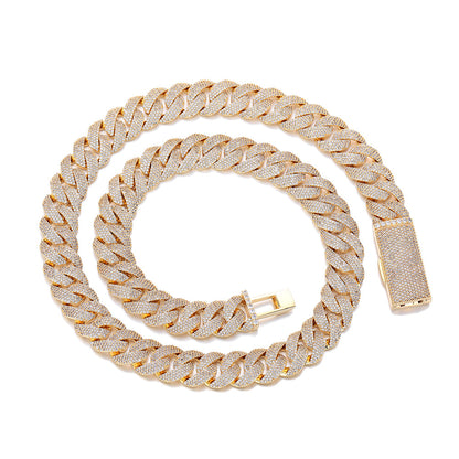 15mm Iced Out Cuban Link Chain Necklace & Bracelet, Unisex Cubic Zirconia Hip Hop Style
