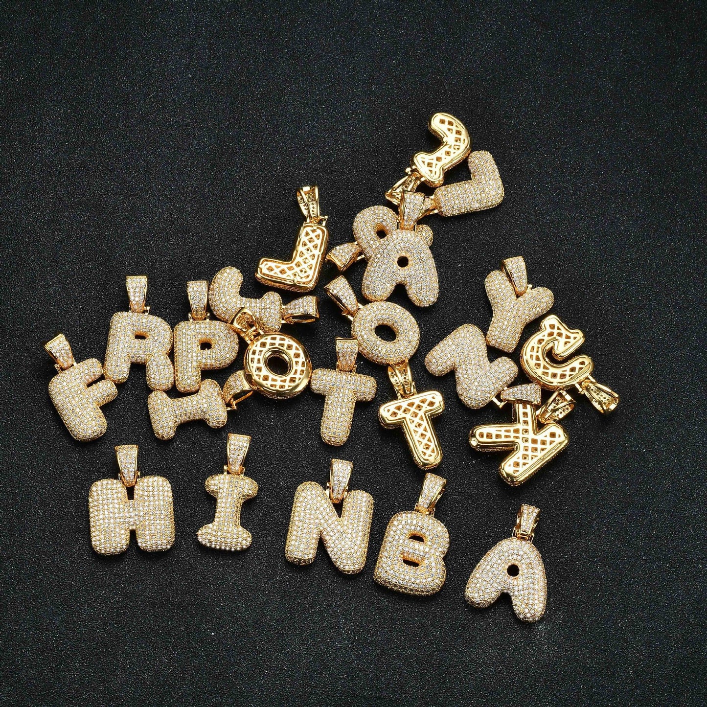 Hip Hop Letter Bubble Cubic Zirconia Pendant Necklace for Men and Women