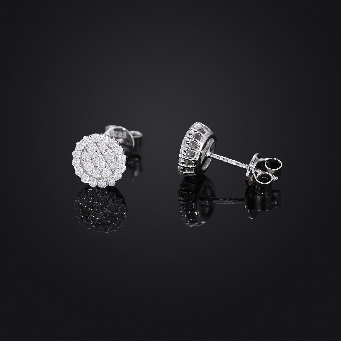 925 Sterling Silver Moissanite Round Stud Earrings Unisex Hip Hop Style product image