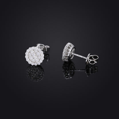 925 Sterling Silver Moissanite Round Stud Earrings Unisex Hip Hop Style