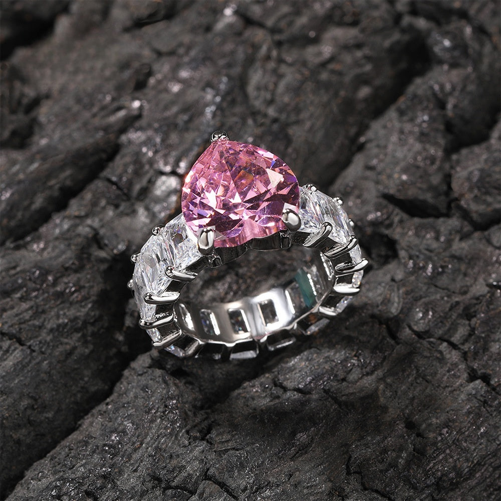 Heart Cut Pink Cubic Zirconia Ring for Women & Men - Elegant Silver Tone Stackable Statement Ring product image