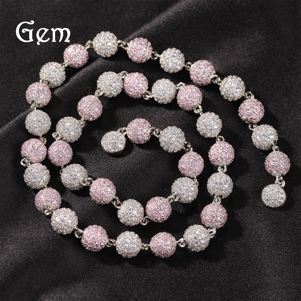 Iced Out Cubic Zirconia Beaded Necklace Pendant Chain for Women & Men – Gold, Silver, White and Pink Stone Hip Hop Statement Jewelry