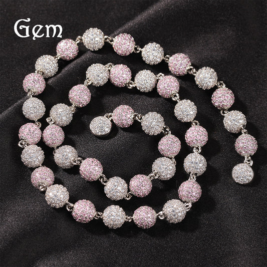 Iced Out Cubic Zirconia Beaded Necklace Pendant Chain for Women & Men – Gold, Silver, White and Pink Stone Hip Hop Statement Jewelry