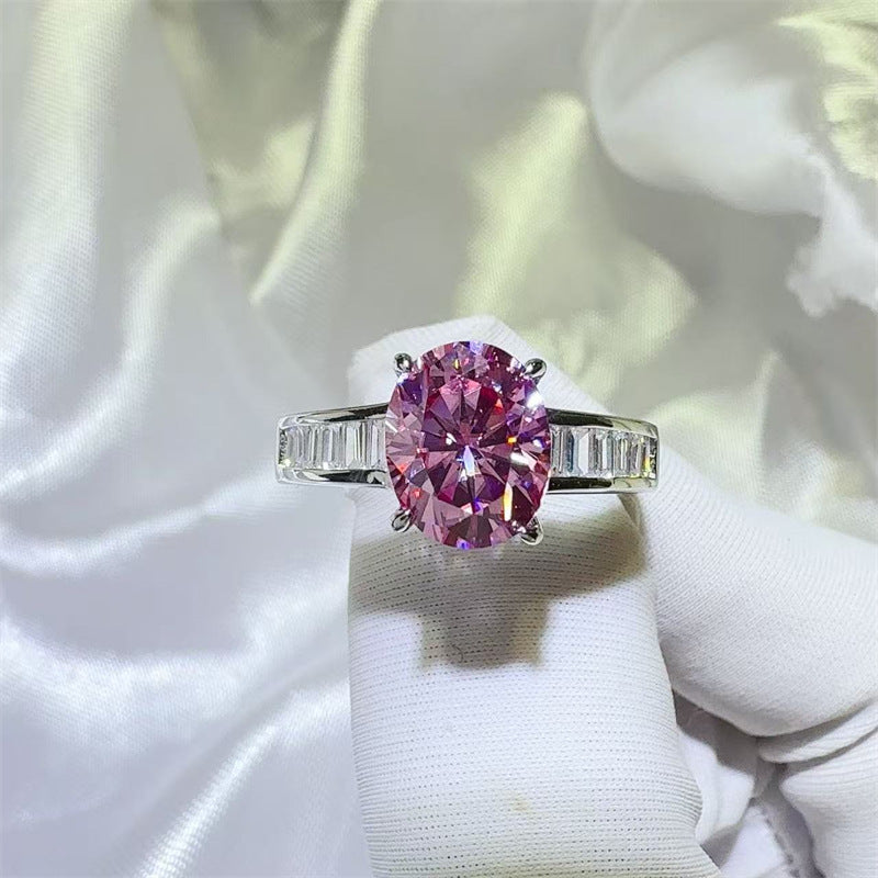 3 Carat Pink Moissanite Ring for Women, Oval Halo-Style Engagement Ring with Side Stone Band product image