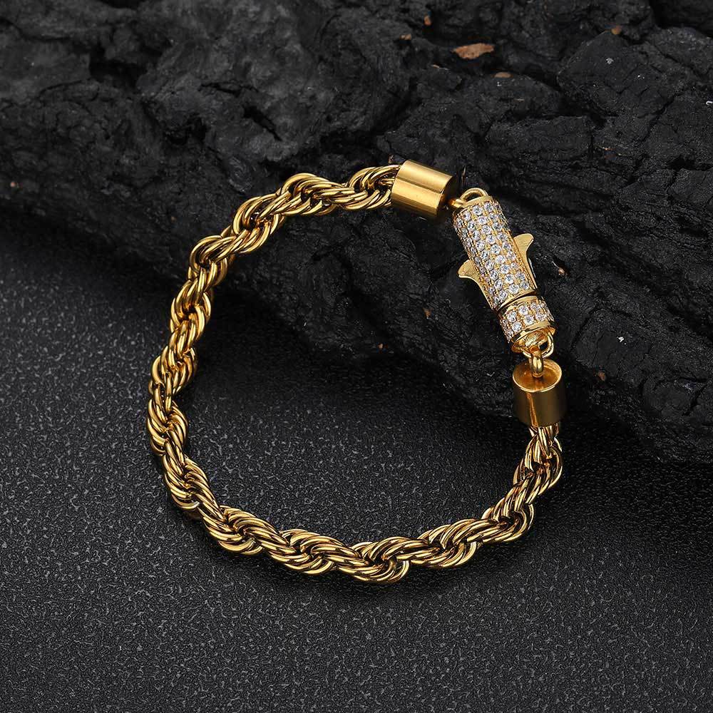 6 mm Polished Twisted Rope with CZ Clasp Stainless steel Bracelet - CHA108 product image