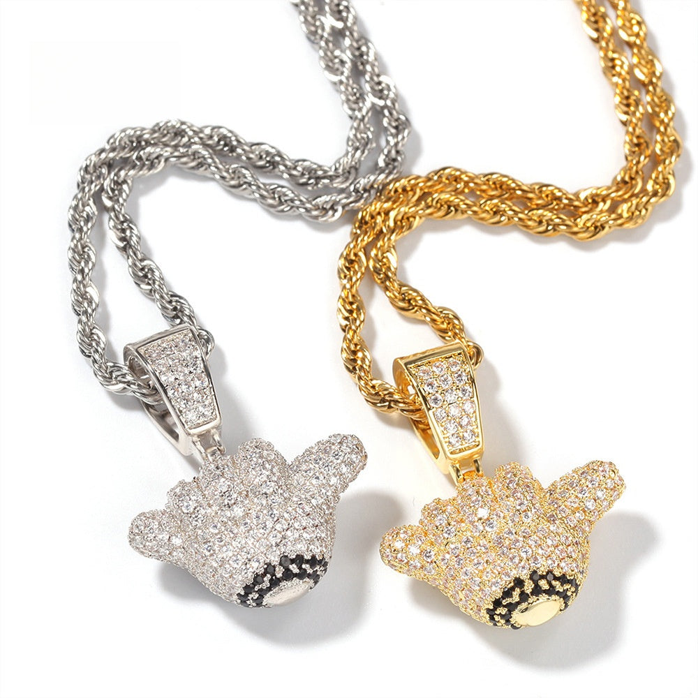 Unisex Iced Bear Pendant Necklace with Twisted Chain, Gold Plated & Silver Plated Statement Jewelry