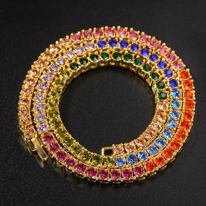 Men’s Rainbow Crystal Line Chain Necklace - Gold Plated & Silver Plated Statement Pendant Necklace, 16/18/20 Inch